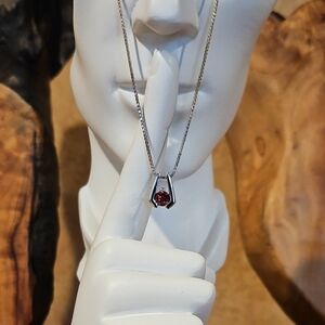 Garnet Gem On Sterling Silver Box Chain